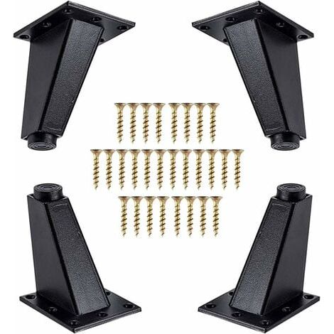 4 gambe per mobili, gambe per mobili in metallo angolate in alluminio, gambe di ricambio per divano, mobile, divano, cassettiera, tavolo, viti di montaggio incluse, nero, 80 mm (1/4)