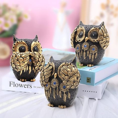 Statue Hibou, Hibou Décoration, Hiboux Porte-Bonheur Figurines, Objet Décorations Modernes pour Intérieurs, Salon, Cour, Bureau - Noir