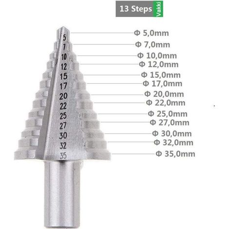 Broca avellanadora cónica HSS de 5-35 mm con recubrimiento de titanio para acero, madera, plástico, latón y aluminio. Perforación rápida y precisa. (1/5)