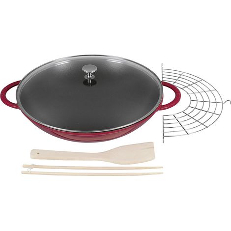 Staub Wok fonte émaillée cerise 37 cm 5,7 L