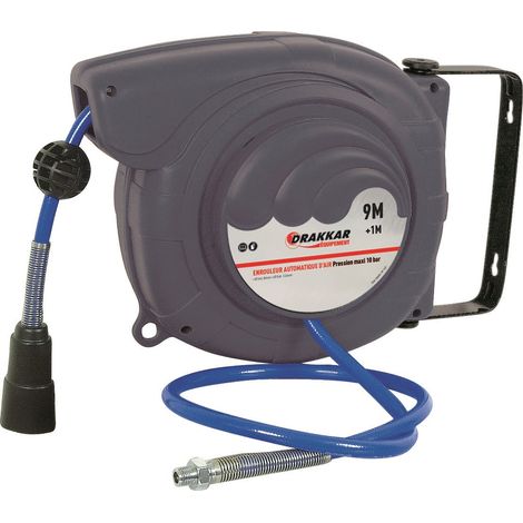 Drakkar Equipement – Enrouleur pneumatique orientable 9+1m – Tuyau polyuréthane 8x12mm – Pression max 12 bar – Raccord 1/4" – 18443