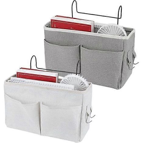 2 pochettes de lit (grise, blanche), étagère de lit en toile imperméable, panier de lit suspendu, pochette de lit pour la maison, le bureau et l'école (1/5)