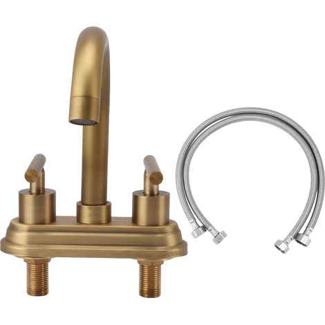Robinet de lavabo antique G1/2 2 poignées eau chaude froide mitigeur cuivre plein pour cuisine salle de bain doré type 1 (1/5)