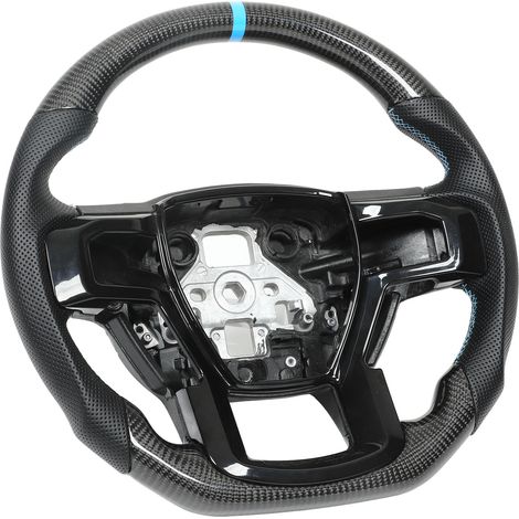 Lenkrad aus perforiertem Carbonfaser-Nappaleder mit blauen Ziernähten – Ersatzteil für Ford Raptor (1/5)