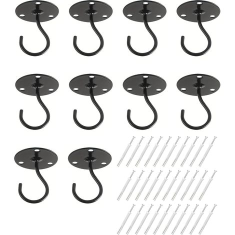 Lot de 10 supports de tringle de placard, support de tringle à rideaux avec ressort et vis, supports muraux en métal robuste multi-usages (noir) (1/5)
