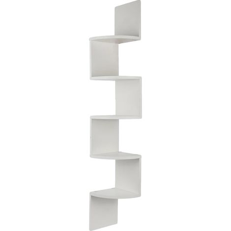 Étagère d'angle, murale, design à 5 niveaux, BLANC (1/2)