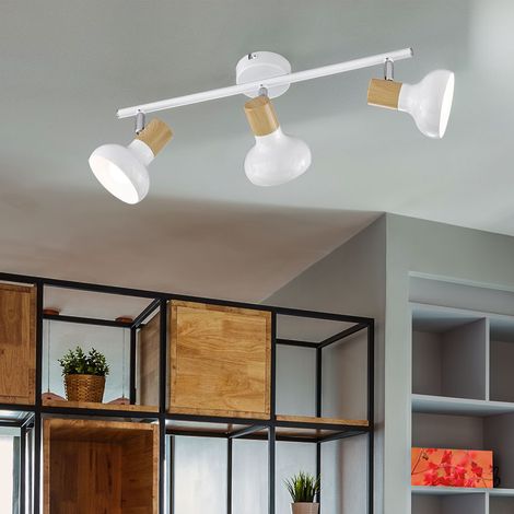 Plafonnier en bois 3 spots orientables blanc – 3x E14 – Longueur 49 cm – Pour éclairage intérieur – 775503069000 – Wofi (1/6)
