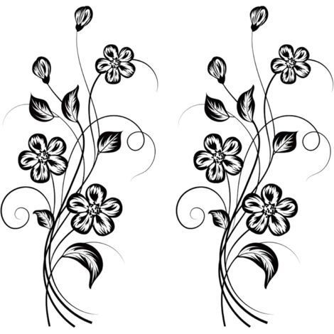 Sticker mural motif vigne de fleurs noires (2 pièces) - Stickers muraux décoratifs fleurs noires - Décoration murale pour chambre ou salon (1/5)