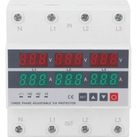 Über- und Unterspannungsschutz, 3-phasig, DIN-Schienenmontage, automatischer Überstromschutz, AC 120–300 V, 63 A
