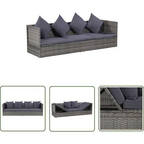 The Living Store Garten-Sofabett 200x60 cm Poly Rattan Grau - Gartensonnenliege - Outdoor Sofa - Loungemöbel - Gartenmöbel - Relaxsessel (1/5)