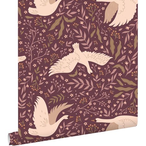 papier peint cygnes violet foncé - ESTAhome (1/5)