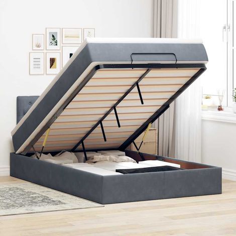 Ottoman-Bett mit Matratze Dunkelgrau 120x200 cm Samt
