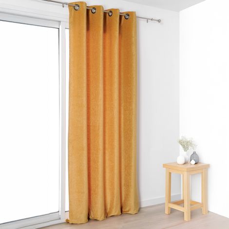 Rideau uni moutarde aspect velours - 140x245 cm - Moutarde (1/2)