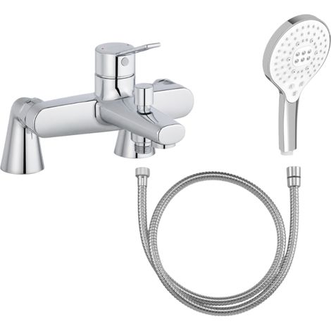 Mitigeur baignoire JACOB DELAFON Eo + pommeau de douche Metro signature + flexible de douche métal + colonnettes (1/5)