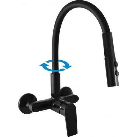 Mitigeur évier mural à mémoire de forme COLORADO noir H. 32,3 cm (1/4)