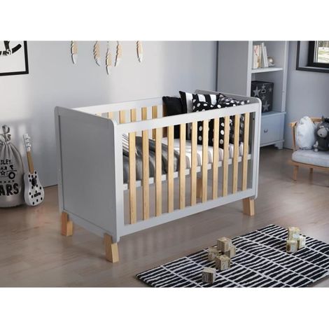 Lit bébé blanc-pin 120x60 cm avec Matelas en Mousse,Lit evolutif Bebe barrière de sécurité en Bois (1/4)