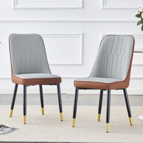 Lot de 2 chaises de salle à manger avec design bicolore, pieds en métal noir, dossier en similicuir PU