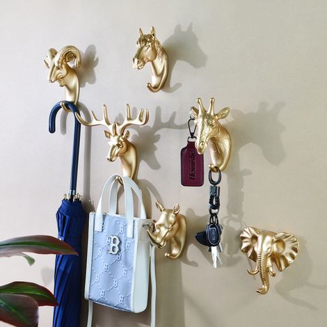 Filiyano-Lot de 6 crochets muraux en résine à tête d'animal, décoration intérieure, cadeau (1/3)