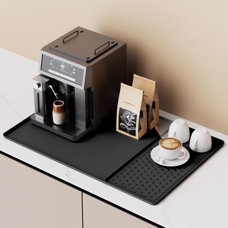 Coffee Mat Tapis en Silicone pour Café, Tapis avec Tapis de Séchage Amovible pour Plans de Travail de Cuisine, Accessoires de Bar Adaptés sous Machine à Café, Machine à Expresso (1/5)
