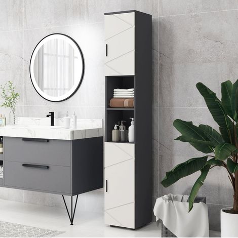 Armario de baño alto y estrecho 30x30x183 cm con estantes regulables gris HAVRYA (1/5)