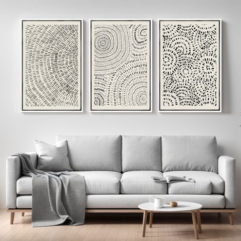 Black and White Abstract Print Set 41x61cm– white frame