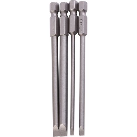 4 embouts de tournevis magnétiques fendus en acier allié S2 de 100 mm, tige hexagonale de 1/4" (3 à 6 mm) (1/5)