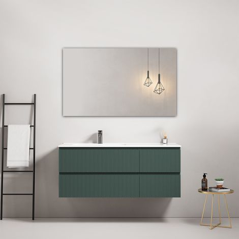 Mobile bagno sospeso cannettato 120 cm Verde Comodoro Lavabo a Sinistra in Ceramica Specchio Quadro - Fiji Paint (1/4)
