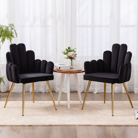 Wahson Lot de 2 chaises de salle à manger en velours noir avec pieds en métal doré – Dossier ergonomique et accoudoirs confortables – 83,5 cm de hauteur (1/5)