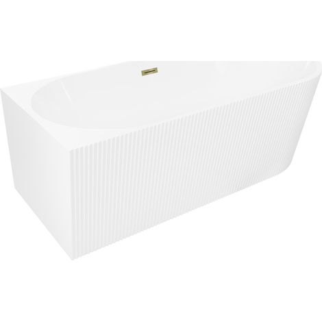 Mexen Silo freistehende Eckbadewanne links geriffelt 170 x 80 cm, weiß, Überlauf gold - 52891708000L-50