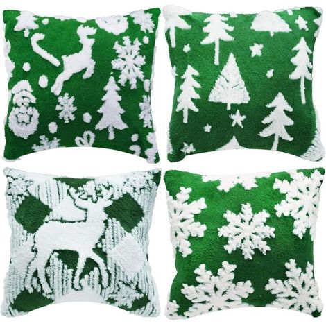 Lot de 4 Housse Coussin Noel 45x45 cm,Noël Taie Oreiller en Peluche,Housses Coussin Decoratif en Peluche 3D,Noël Housses de Coussin en Velours,Housse Coussin Canapé pour Chaise Canapé Chambre (1/5)