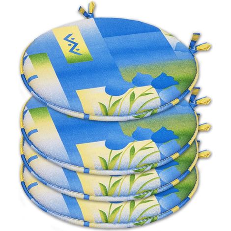 Set 4 Cuscini Sedia Rotondi Floreali Cotone Lavabili Morbidi Coprisedie Tondi Tulipani Con Lacci