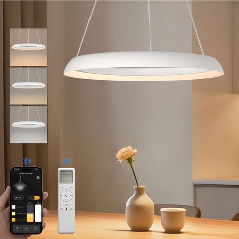 doporro Lampe de Plafond Plafonnier LED Triple Commande Hauteur Réglable Lampe de Nuit Suspension Lustre Salon Salle à Manger Chambre Blanc Sablé 600×600 MM 30W Luvina04 (1/5)