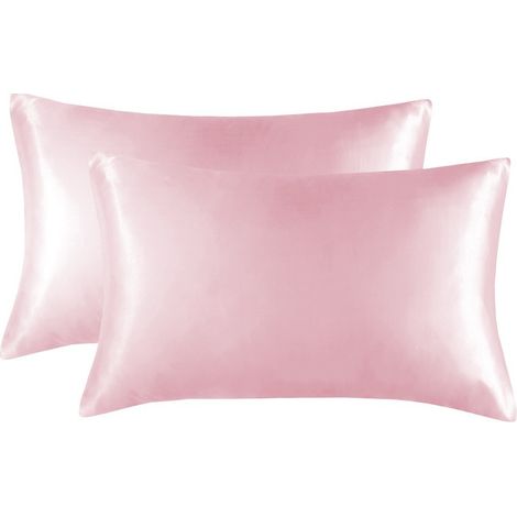 Ensemble de taies d'oreiller haut de gamme rose pâle (lot de 2) — Taies d'oreiller en soie double face (spécialement conçues pour le soin de la peau et des cheveux) — Lavables, design « Luxe léger » (