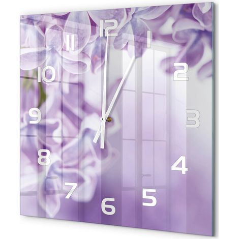 Grande Horloge Murale Carrée Design Original Verre Silencieuse Déco Maison Fleurs violettes 60x60 cm (1/5)