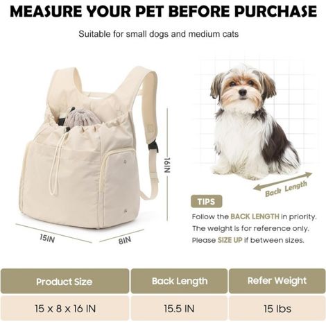 Sac à dos pour chien à fermeture avant réglable, sac à dos en maille respirante avec fenêtres latérales zippées, adapté aux chats et chiens de petite et moyenne taille lors des promenades (maximum 6 k (1/4)