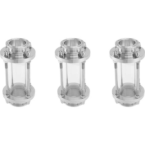 3x Voyant de niveau en ligne avec raccord à bride, voyant de niveau sanitaire à passage direct, droit, en acier inoxydable SUS316, type Tri-Clamp 1,5 pouce (diamètre extérieur du tuyau d'écoulement : (1/4)