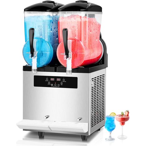 Mophorn Máquina para hacer granizados comercial 12Lx2, máquina para hacer bebidas congeladas con tanque doble, máquina para hacer granizados con forma de margarita de 96 tazas, acero inoxidable (1/5)