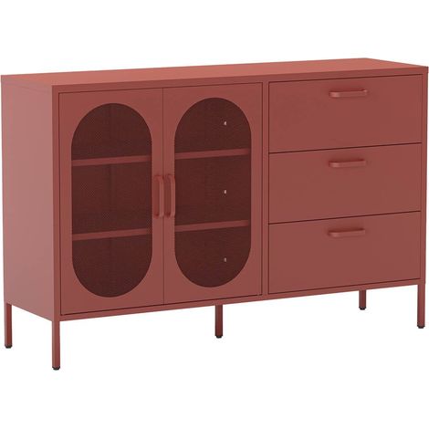 OLIVIA - Buffet 2 Portes Ajourées 3 Tiroirs en Métal Terracotta (1/5)