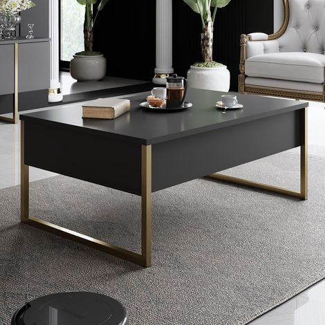 Rechteckig Couchtisch Anthrazit Luxus 90x60 - Goldener Rahmen