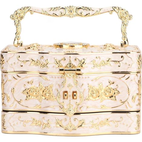 Boîte à Bijoux Rectangulaire Vintage 3 Couches, Petite Boîte à Bibelots émaillée pour Femme avec Miroir, étui de Rangement en Alliage de Zinc sculpté de Fleurs, Bracelet de Boucle (WHITE) (1/5)