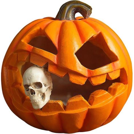 Lampe Halloween citrouille squelette - Batterie - Decoration bureau - Lumiere tamisee - Resine (1/5)