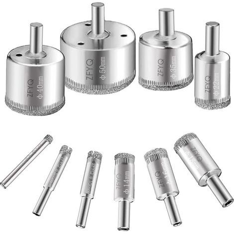 Forets Diamantés de Qualité Supérieure en Acier au Carbone, Perceuse sur Verre, Céramique, Porcelaine, Carrelage, Marbre, Ø6 mm-50 mm, Lot de 10 (1/5)