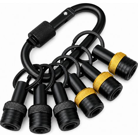 Set mit 6 Schlüsselringverlängerungen aus Aluminiumlegierung inklusive Adaptern und schwarzem und goldfarbenem Kunststoffetui (inkl. schwarzer Farbe). (1/5)