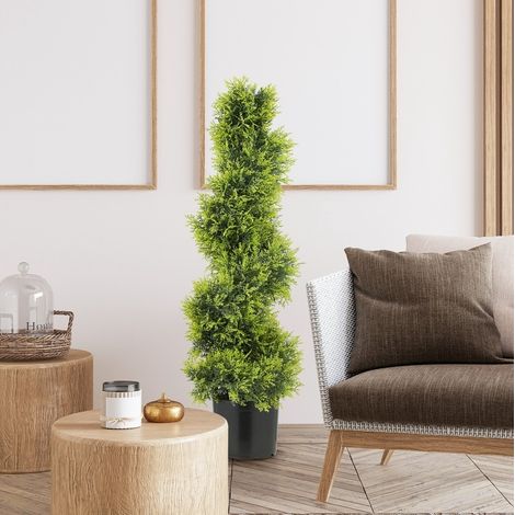 Plante artificielle cyprès en spirale 90 cm en plastique, vert DESVIAE (1/5)