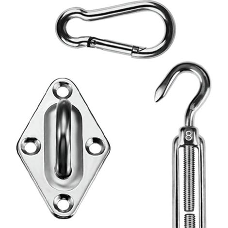 Kit de fixation pour voile d'ombrage en acier inoxydable 304, compatible avec les voiles d'ombrage triangulaires, carrées et rectangulaires, pour l'installation sur terrasse, patio ou pelouse. (1/3)