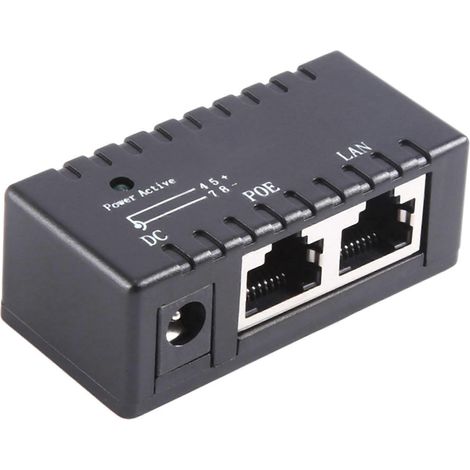 PoE-Splitter, PoE-Injektor RJ45 DC 5,5 mm x 2,1 mm, passiver PoE-Adapter/Splitter für IP-Netzwerkkameras (schwarz) (1/5)