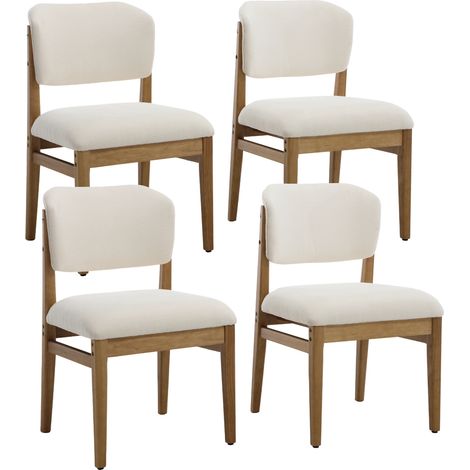 Wahson Chaise Salle à Manger Bois en Chenille, Lot de 4 Chaises de Cuisine avec Dossier Incurvé Chaise Salon Scandinave, pour Cuisine et Chambre, Marron