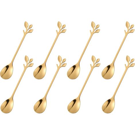 Cuillère à café dorée Klein, mini cuillère à thé en inox, cuillère à moka, cuillère à dessert et glace, petit couvert pour pâtisserie, lot de 8 pièces. (1/3)