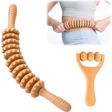 Rouleau de massage en bois, rouleau corporel anti-cellulite, outil de massage courbé en bois pour modelage corporel, libération des fascias et drainage lymphatique.