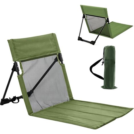 Tapis de Plage avec Dossier, Chaise de Plage avec Sac de Rangement, Transat Plage, Siege de Plage Pliable Portable Leger, Chaise de Sol Pliable pour Le Camping, Les Voyages (Vert, Court) (1/5)